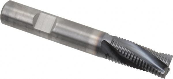 Kennametal - 12mm Diam, Fine Pitch, 25.6mm LOC, 4 Flute Solid Carbide Corner Chamfer Roughing End Mill - AlTiN Finish, 73mm OAL, 12mm Shank Diam, Centercutting, 20° Helix - Makers Industrial Supply