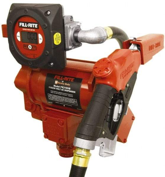 Tuthill - 35 GPM, 1" Hose Diam, AC High Flow Tank Pump with Automatic Nozzle & 900D Meter - 1-1/4" Inlet, 1" Outlet, 115/230 Volts, 18' Hose Length, 3/4 hp - Makers Industrial Supply