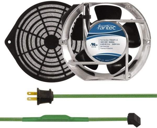 Made in USA - 115 Volts, AC, 240 CFM, Oval Tube Axial Fan Kit - 0.46 Amp Rating, Includes Fan, Fan Guard, 151mm High x 172mm Wide x 51mm Deep, Thermostatically Controlled Fan Cord - Makers Industrial Supply