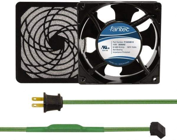 Made in USA - 115 Volts, AC, 103 CFM, Square Tube Axial Fan Kit - 0.26 Amp Rating, 120mm High x 120mm Wide x 38.5mm Deep, Includes Fan, Fan Filter, Thermostatically Controlled Fan Cord - Makers Industrial Supply