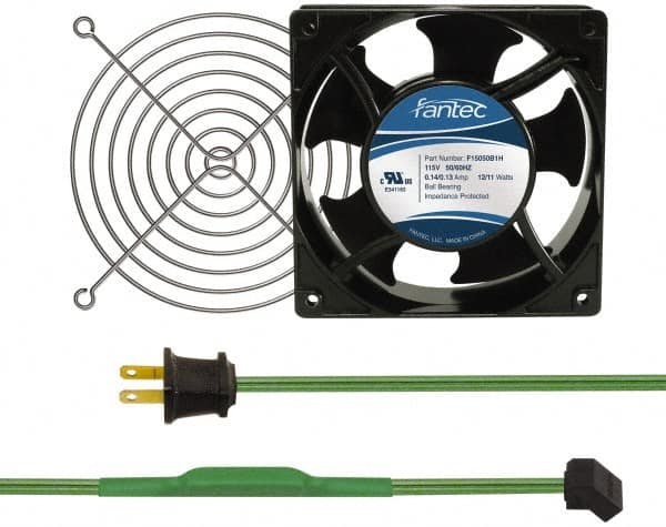 Made in USA - 115 Volts, AC, 103 CFM, Square Tube Axial Fan Kit - 0.26 Amp Rating, 120mm High x 120mm Wide x 38.5mm Deep, Includes Fan, Fan Guard, Thermostatically Controlled Fan Cord - Makers Industrial Supply