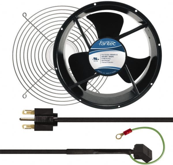 Made in USA - 230 Volts, AC, 600 CFM, Round Tube Axial Fan Kit - 0.16/0.14 Amp Rating, 254mm High x 254mm Wide x 89mm Deep, Includes Fan, Fan Filter, Fan Cord - Makers Industrial Supply