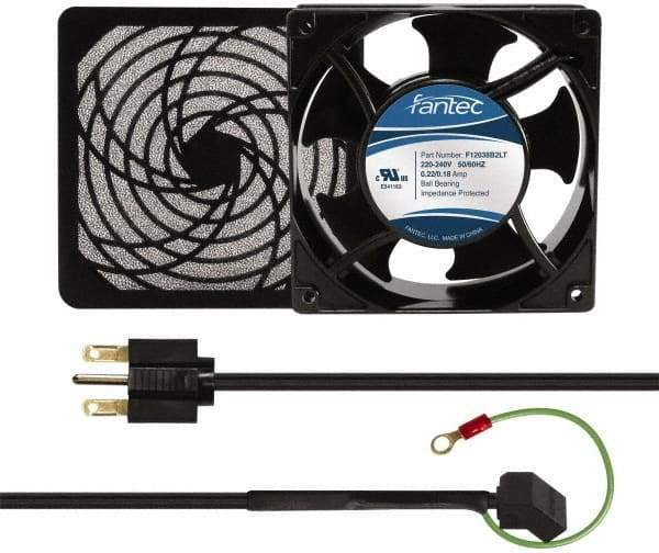 Made in USA - 230 Volts, AC, 103 CFM, Square Tube Axial Fan Kit - 0.12 Amp Rating, 120mm High x 120mm Wide x 38.5mm Deep, Includes Fan, Fan Guard, Fan Cord - Makers Industrial Supply