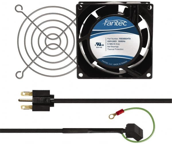 Made in USA - 230 Volts, AC, 32 CFM, Square Tube Axial Fan Kit - 0.06/0.05 Amp Rating, 3.15" High x 3" Wide x 38.5mm Deep, Includes Fan, Fan Filter, Fan Cord - Makers Industrial Supply