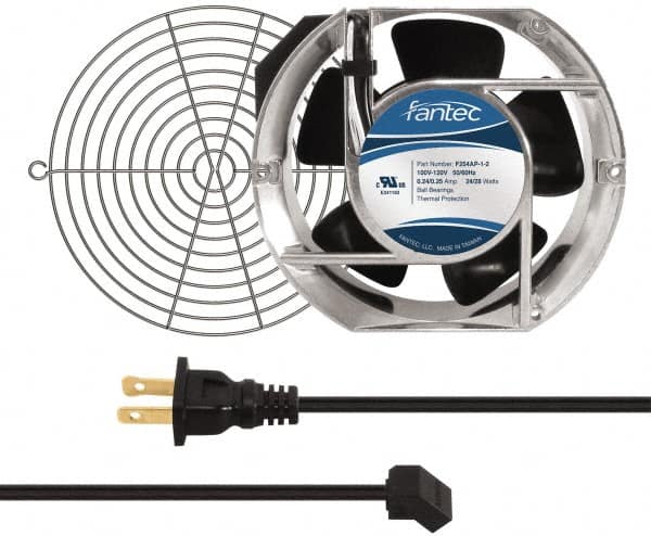 Made in USA - 115 Volts, AC, 240 CFM, Oval Tube Axial Fan Kit - 0.46 Amp Rating, 151mm High x 172mm Wide x 51mm Deep, Includes Fan, Fan Guard, Fan Cord - Makers Industrial Supply