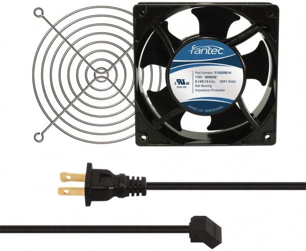 Made in USA - 115 Volts, AC, 80 CFM, Square Tube Axial Fan Kit - 0.18 Amp Rating, 120mm High x 120mm Wide x 38.5mm Deep, Includes Fan, Fan Guard, Fan Cord - Makers Industrial Supply