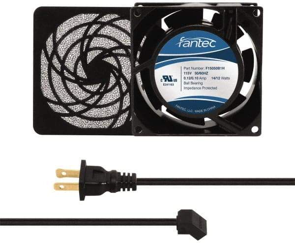 Made in USA - 115 Volts, AC, 31 CFM, Square Tube Axial Fan Kit - 0.18 Amp Rating, 3.15" High x 3" Wide x 38.5mm Deep, Includes Fan, Fan Filter, Fan Cord - Makers Industrial Supply