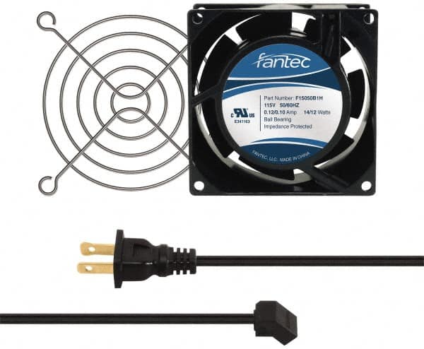 Made in USA - 115 Volts, AC, 31 CFM, Square Tube Axial Fan Kit - 0.18 Amp Rating, 3.15" High x 3" Wide x 38.5mm Deep, Includes Fan, Fan Guard, Fan Cord - Makers Industrial Supply