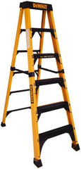 DeWALT - 5 Steps, 6' High, Fiberglass Step Ladder - 500 Lb Capacity, 24-1/16" Base Width - Makers Industrial Supply