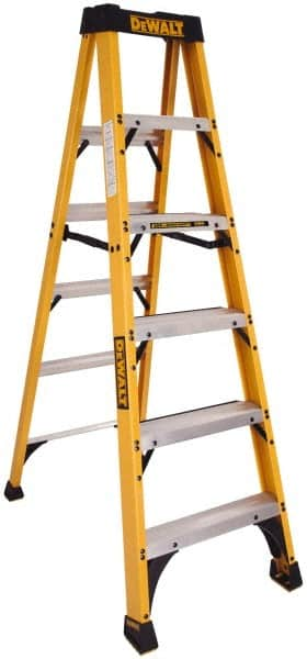 DeWALT - 5 Steps, 6' High, Type IA Rating, Fiberglass Step Ladder - 300 Lb Capacity, 22-9/16" Base Width - Makers Industrial Supply