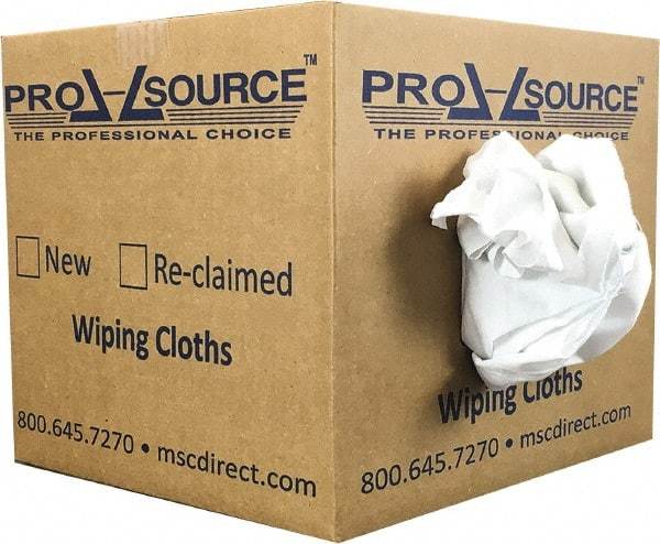 PRO-SOURCE - Cotton Reclaimed Rags - White, Sheeting, Lint Free, 10 Lbs. at 3 to 5 per Pound, Box - Makers Industrial Supply