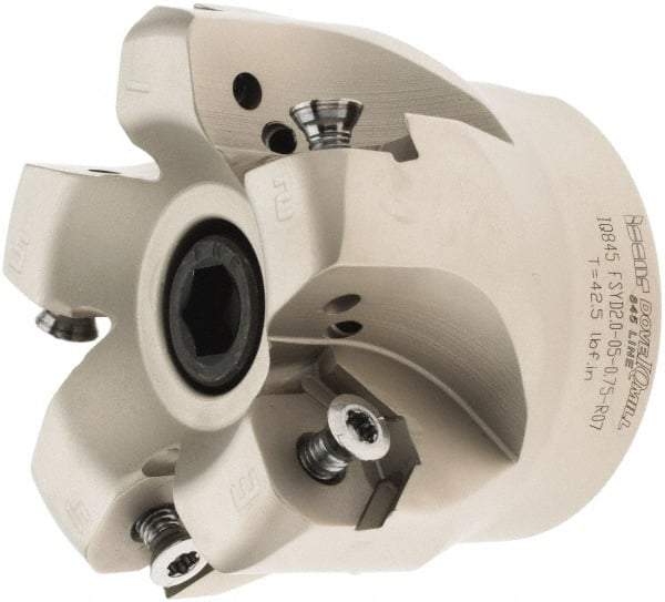 Iscar - 2.37" Cut Diam, 3/4" Arbor Hole, 0.18" Max Depth of Cut, 50° Lead Angle Indexable Chamfer & Angle Face Mills - 5 Inserts, Insert Style IQ845 SYHU 07.., Right Hand Cut, Through Coolant, Series DoveIQMill - Makers Industrial Supply