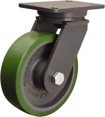 Hamilton - 8" Diam x 2-1/2" Wide x 10-1/2" OAH Top Plate Mount Swivel Caster - Polyurethane Mold onto Cast Iron Center, 2,000 Lb Capacity, Precision Ball Bearing, 5-1/4 x 7-1/4" Plate - Makers Industrial Supply
