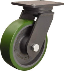 Hamilton - 8" Diam x 2-1/2" Wide x 10-1/2" OAH Top Plate Mount Swivel Caster - Polyurethane Mold onto Cast Iron Center, 2,000 Lb Capacity, Tapered Roller Bearing, 5-1/4 x 7-1/4" Plate - Makers Industrial Supply