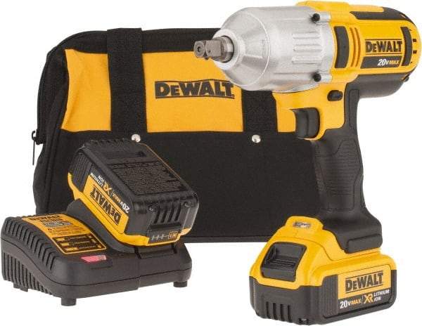 DeWALT - 1/2" Drive 20 Volt Mid-Handle Cordless Impact Wrench & Ratchet - 1,500 RPM, 2,300 BPM, 400 Ft/Lb Torque, 2 Lithium-Ion Batteries Included - Makers Industrial Supply