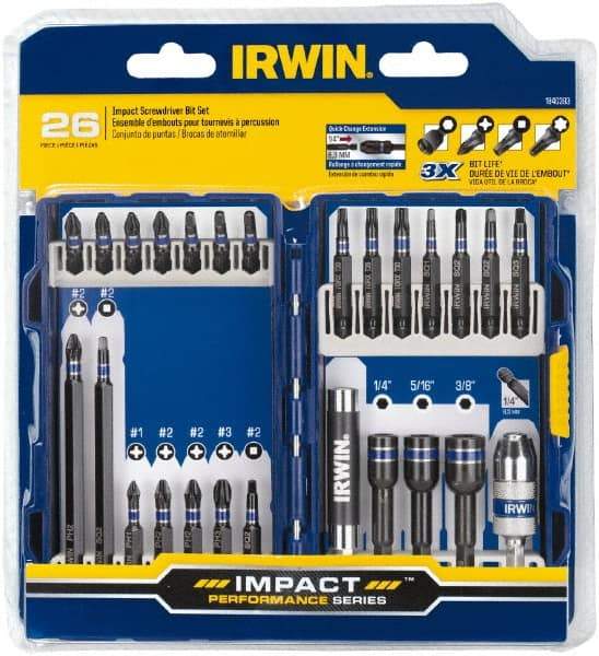 Irwin - 26 Piece, Phillips, Square, Torx, Hex Nutsetter Handle, Drive Set - 1/4 to 3/8" Hex, #1 to #3 - Makers Industrial Supply