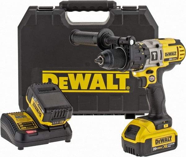 DeWALT - 20 Volt 1/2" Keyless Chuck Cordless Hammer Drill - 0 to 9,775, 0 to 22,950 & 0 to 34,000 BPM, 0 to 575, 0 to 1,350 & 0 to 2,000 RPM, Reversible, Mid-Handle - Makers Industrial Supply