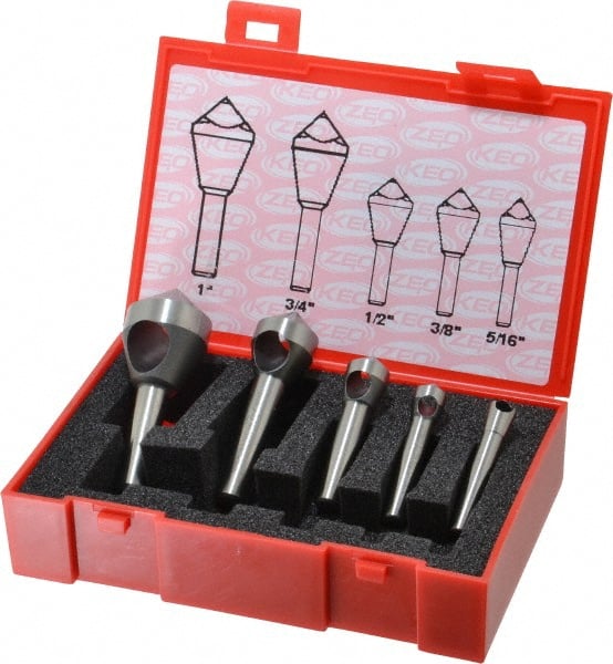 Keo - 5 Piece, 5/16 to 1" Head Diam, 100° Included Angle, Single End Countersink Set - Makers Industrial Supply