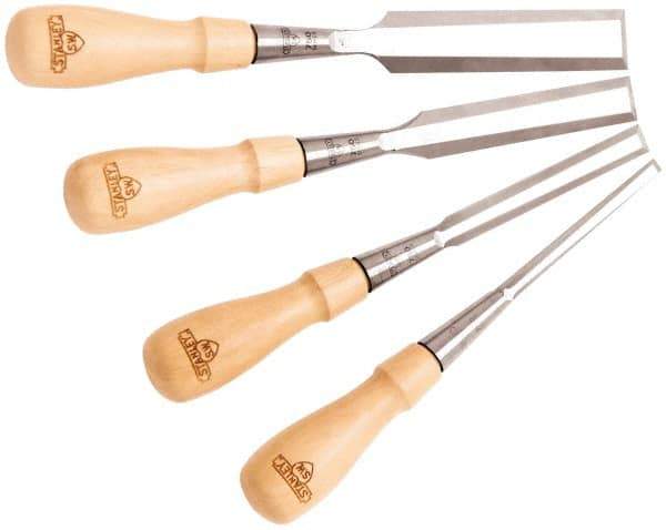 Stanley - 4 Piece Wood Chisel Set - 13-1/4" OAL, Hornbeam Wood, Sizes Included 1/4 to 1" - Makers Industrial Supply