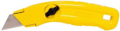 Stanley - Fixed Utility Knife - 2-1/2" Carbon Steel Blade, Yellow Cast Aluminum Handle, 3 Blades Included - Makers Industrial Supply