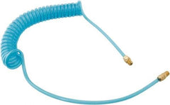 Parker - 21/64" ID, 3/8 Thread, 10' Long, Transparent Blue 95A Shore Durometer Polyurethane Coiled & Self Storing Hose - 150 Max psi, Male Rigid x Male Swivel - Makers Industrial Supply