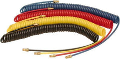 Parker - 1/4" ID, 3/8 Thread, 25' Long, Yellow 98 Durometer Polyurethane Coiled & Self Storing Hose - 180 Max psi, Male Rigid x Male Swivel - Makers Industrial Supply