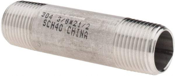 Value Collection - 3/8" Pipe x 2-1/2" Long, Grade 304/304L Stainless Steel Pipe Nipple - Welded & Threaded - Makers Industrial Supply