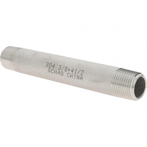 Value Collection - 3/8" Pipe x 4-1/2" Long, Grade 304/304L Stainless Steel Pipe Nipple - Welded & Threaded - Makers Industrial Supply