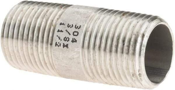 Value Collection - 3/8" Pipe x 1-1/2" Long, Grade 304/304L Stainless Steel Pipe Nipple - Welded & Threaded - Makers Industrial Supply