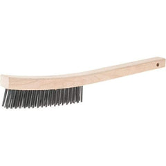 Weiler - 3 Rows x 19 Columns Steel Scratch Brush - 14" Brush Length, 14" OAL, 1-3/16 Trim Length, Wood Handle - Makers Industrial Supply