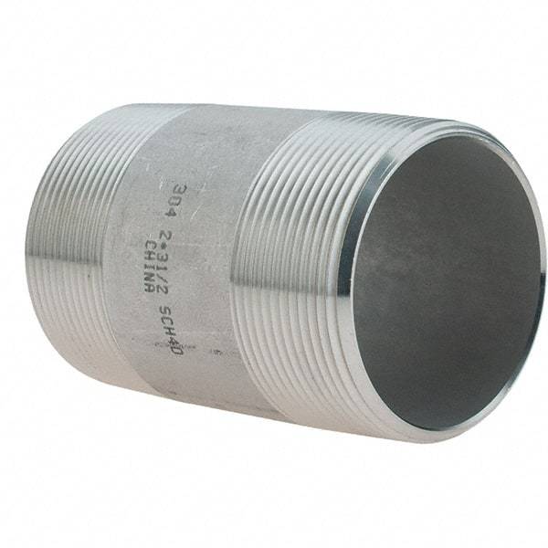 Value Collection - 2" Pipe x 3-1/2" Long, Grade 304/304L Stainless Steel Pipe Nipple - Welded & Threaded - Makers Industrial Supply