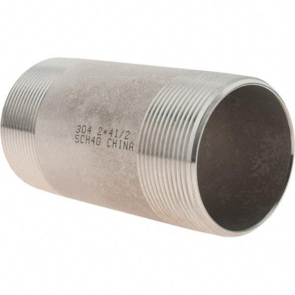 Value Collection - 2" Pipe x 4-1/2" Long, Grade 304/304L Stainless Steel Pipe Nipple - Welded & Threaded - Makers Industrial Supply