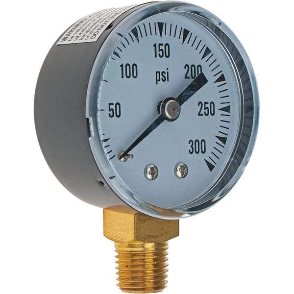 Value Collection - 2" Dial, 1/4 Thread, 0-300 Scale Range, Pressure Gauge - Lower Connection Mount - Makers Industrial Supply