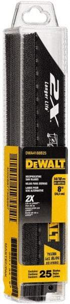 DeWALT - 8" Long x 1" Thick, Bi-Metal Reciprocating Saw Blade - Straight Profile, 14 to 18 TPI, Toothed Edge - Makers Industrial Supply