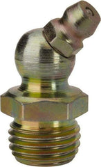 PRO-LUBE - 45° Head Angle, 1/4-18 NPT Steel Standard Grease Fitting - 9/16" Hex, 29.74mm Overall Height, 9.27mm Shank Length, Zinc Plated Finish - Makers Industrial Supply