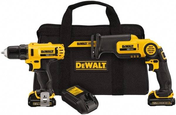 DeWALT - 12 Volt Cordless Tool Combination Kit - Includes 3/8" Drill/Driver & Pivot Reciprocating Saw, Lithium-Ion Battery Included - Makers Industrial Supply