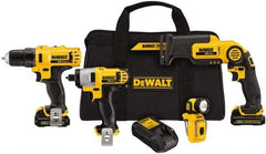 DeWALT - 12 Volt Cordless Tool Combination Kit - Includes 3/8" Drill/Driver, 1/4" Impact Driver, Pivot Reciprocating Saw & LED Worklight, Lithium-Ion Battery Included - Makers Industrial Supply