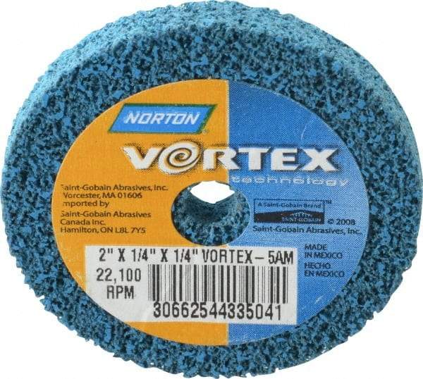 Norton - 2" Diam, 1/4" Face Width, 1/4" Center Hole, Medium Grade, Aluminum Oxide Deburring Wheel - Unitized, Medium Density 5 Grade - Makers Industrial Supply