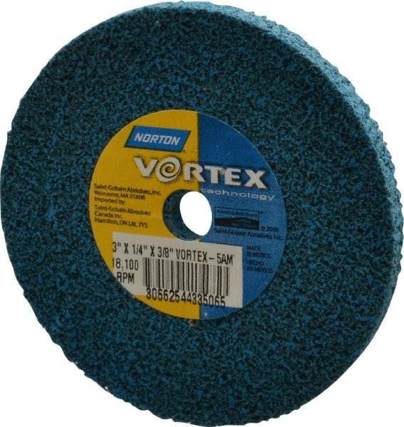 Norton - 3" Diam, 1/4" Face Width, 3/8" Center Hole, Medium Grade, Aluminum Oxide Deburring Wheel - Unitized, Medium Density 5 Grade - Makers Industrial Supply