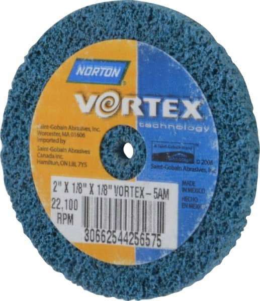 Norton - 2" Diam, 1/8" Face Width, 1/8" Center Hole, Medium Grade, Aluminum Oxide Deburring Wheel - Unitized, Medium Density 5 Grade - Makers Industrial Supply