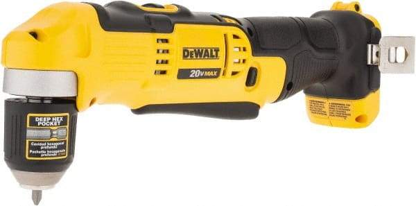 DeWALT - 20 Volt 3/8" Chuck Right Angle Handle Cordless Drill - 0-650 & 0-2000 RPM, Keyless Chuck, Reversible, Lithium-Ion Batteries Not Included - Makers Industrial Supply