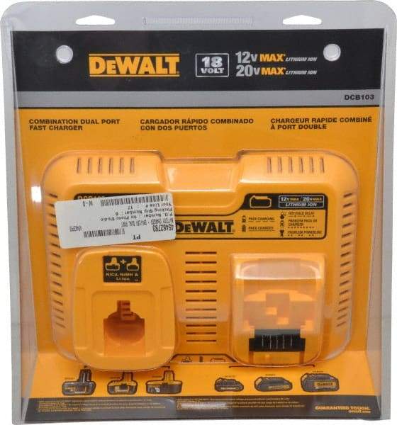 DeWALT - 12 to 20 & 7.2 to 18 Volt, 2 Battery Lithium-Ion, NiCad & NiMH Power Tool Charger - 1 hr to Charge - Makers Industrial Supply