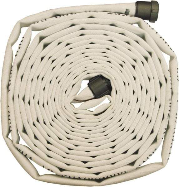 Dixon Valve & Coupling - 1-1/2" ID, 360 Working psi, White Polyester Fire Hose - Male x Female NST (NH) Ends, 25' Long, 1,080 Burst psi - Makers Industrial Supply