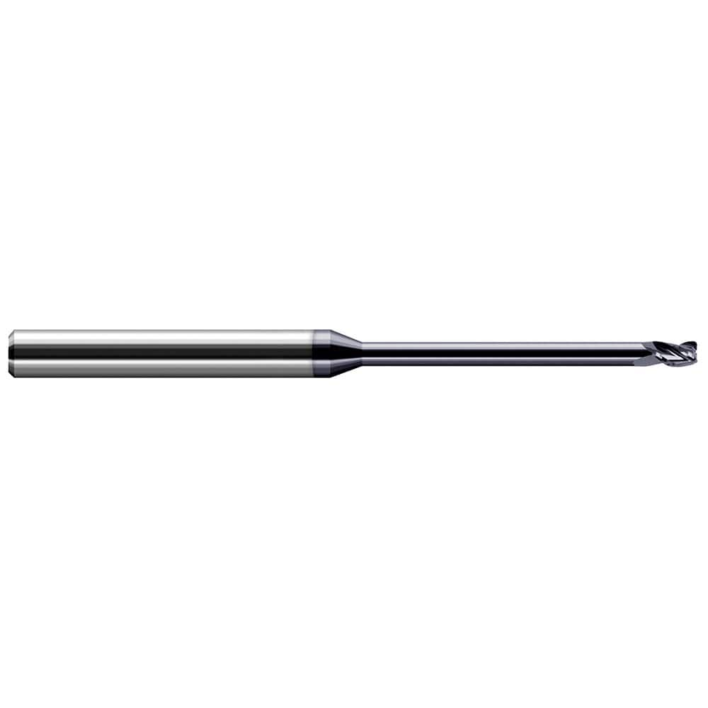 Corner Radius End Mill: 0.062″ Dia, 3/32″ LOC, 0.005″ Radius, 3 Flutes, Solid Carbide 2-1/2″ OAL, 1/8″ Shank Dia, 30 ° Helix, AlTiN Coated, Corner Radius End