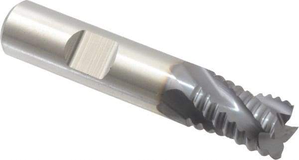 Niagara Cutter - 1/2" Diam, Coarse Pitch, 5/8" LOC, 4 Flute Cobalt Roughing Square End Mill - TiCN Finish, 2-5/8" OAL, 1/2" Shank Diam, Single End, Centercutting, 30° Helix - Makers Industrial Supply