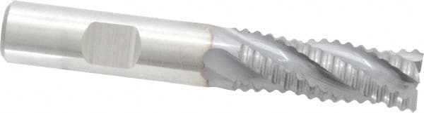 Niagara Cutter - 1/2" Diam, Coarse Pitch, 1-1/4" LOC, 4 Flute Cobalt Roughing Square End Mill - TiCN Finish, 3-1/4" OAL, 1/2" Shank Diam, Single End, 30° Helix - Makers Industrial Supply