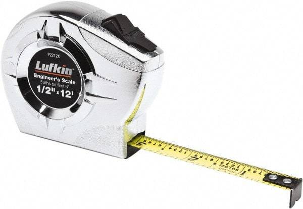 Lufkin - 12' x 1/2" Yellow Blade Tape Measure - 1/10 & 1/50" Graduation, A7 Graduation Style - Makers Industrial Supply