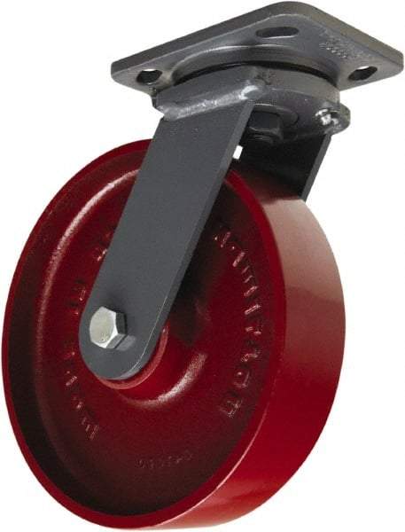 Hamilton - 8" Diam x 2" Wide x 9-1/2" OAH Top Plate Mount Swivel Caster - Cast Iron, 1,500 Lb Capacity, Tapered Roller Bearing, 4 x 5" Plate - Makers Industrial Supply