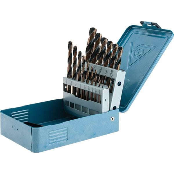 Import - 1/16 to 1/2", 135° Point, Oxide/Gold Finish, High Speed Steel Reduced Shank Drill Bit Set - Makers Industrial Supply