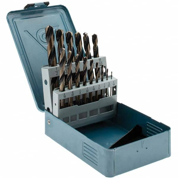 Import - 1/16 to 1/2", 135° Point, Oxide/Gold Finish, High Speed Steel Jobber Length Drill Bit Set - Makers Industrial Supply